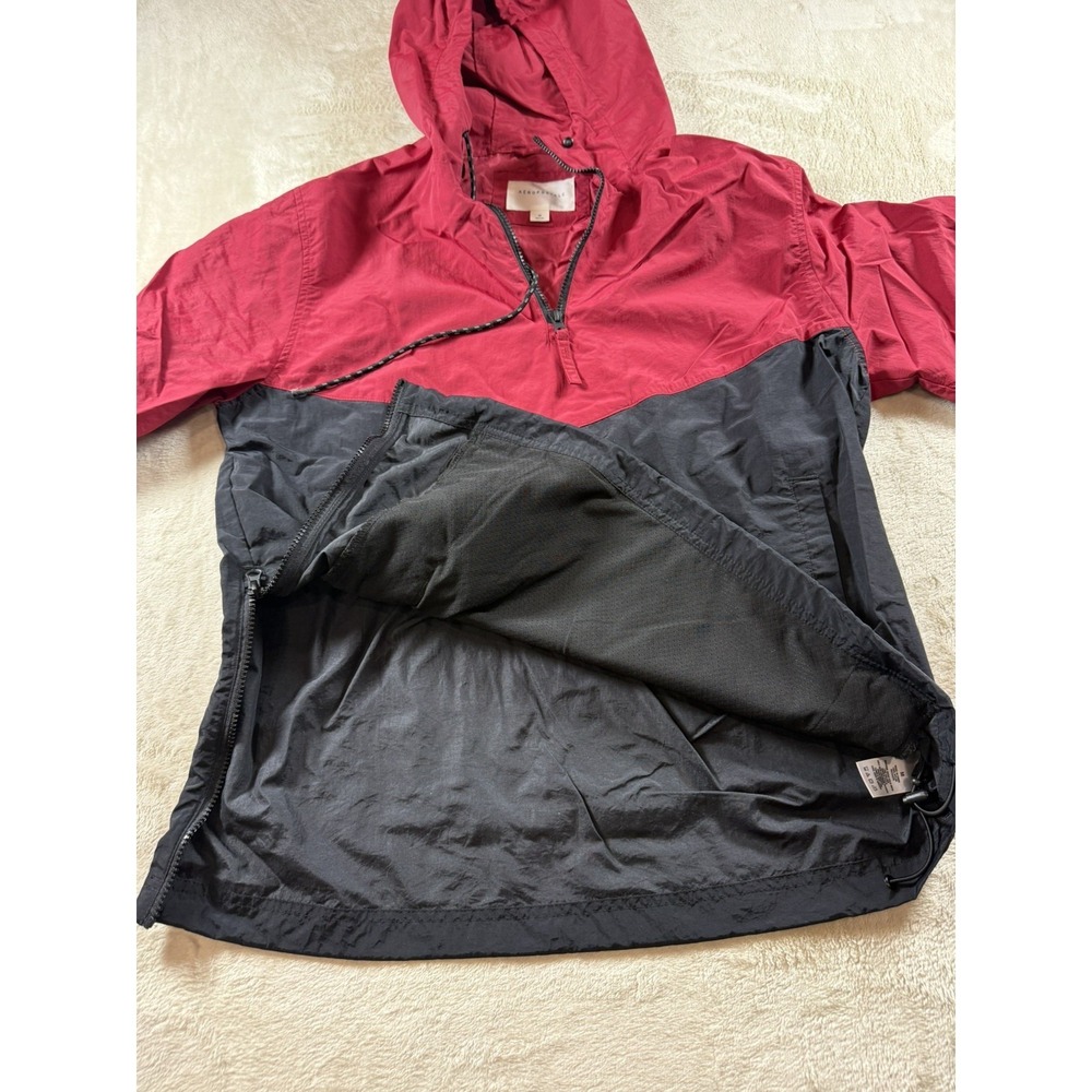 Aeropostale Mens  Colorblock Nylon Windbreaker 1/4 Zip‎ Hoodie Jacket red/ Black - Picture 6 of 14